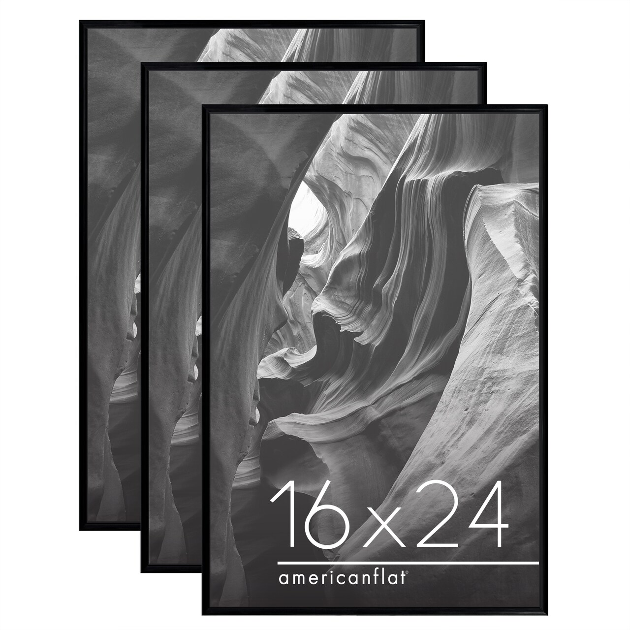 Americanflat Snap-In Picture Frame in Black - Set of 3 - Poster Frame with Slimline Molding, Plexiglass Cover, and Hanging Hardware - Black